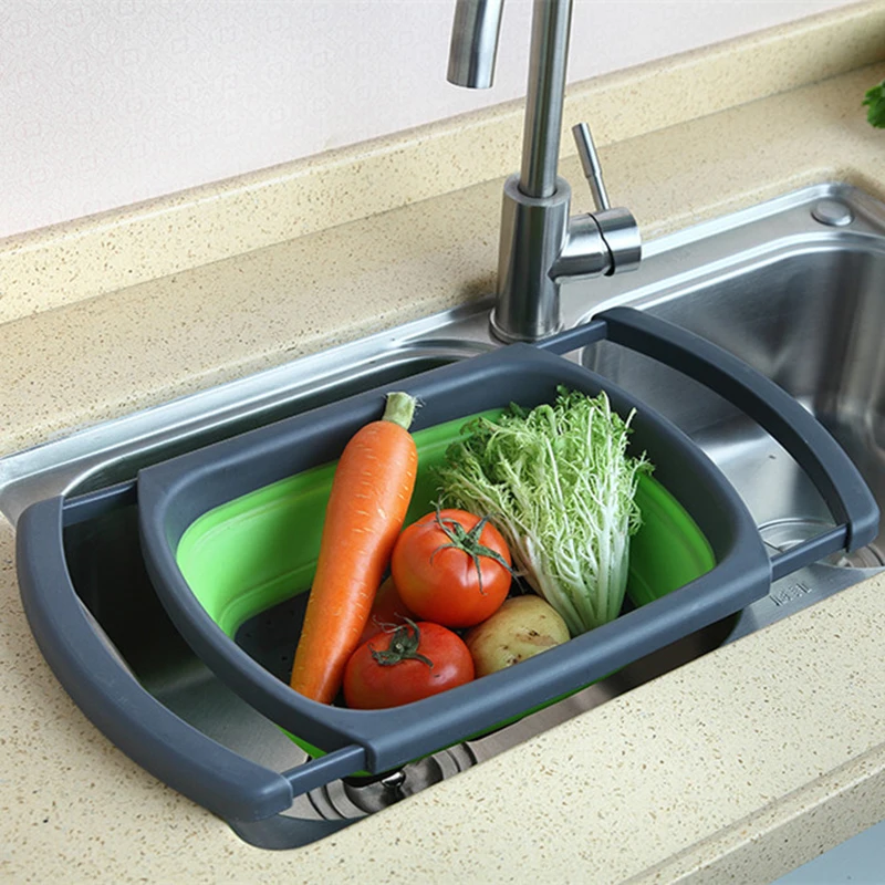 

Retractable Folding Silicone Sink Colander Handle Kitchen Collapsible Strainer Bowl Drain Water Filter Basket Fruit Wash Baskets
