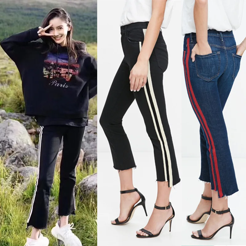 2020 New Style Autumn Winter Fashion Classic Design Irregular Micro Burr Edge Versatile  Show Thin Elasticity Jeans Woman  M8