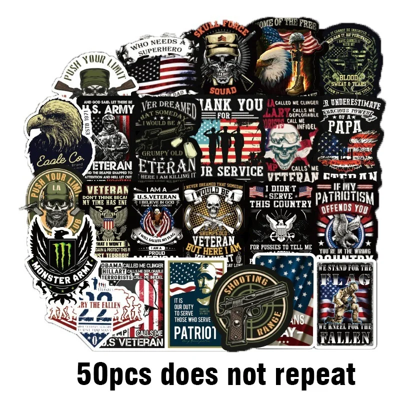 

50Pcs American Veteran Squad Punk Cool Skateboard Stickers Doodle Decals Luggage Laptop Car Styling Bike Waterproof Sticker Toys