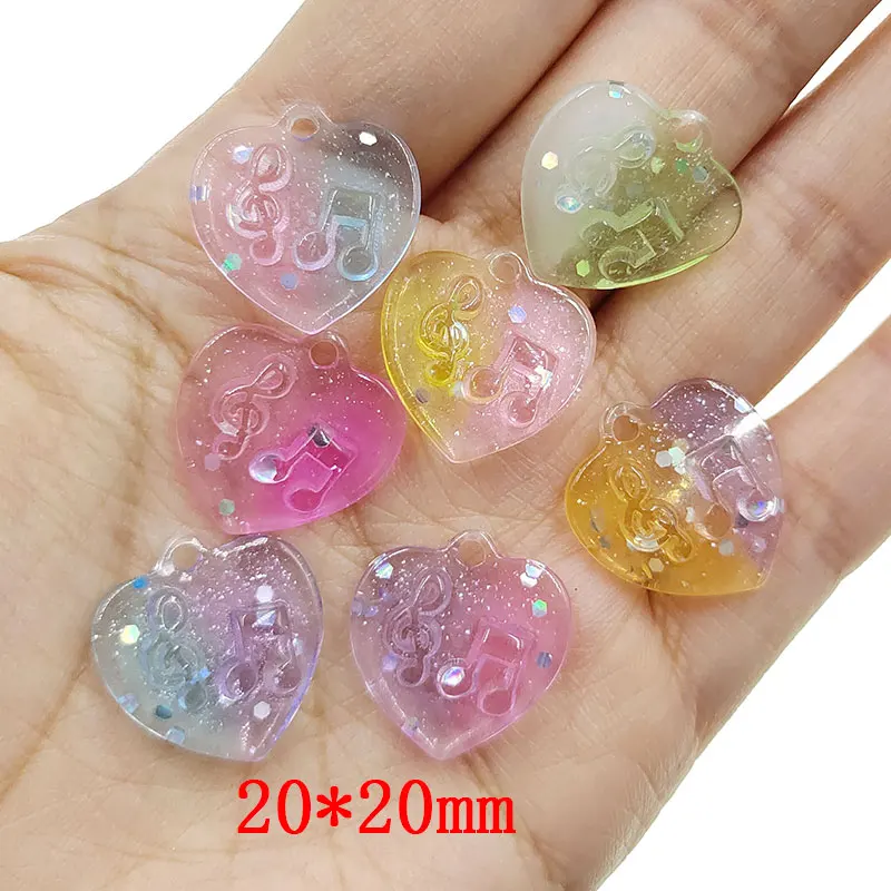 

30 шт./лот «сделай сам», брошь из смолы с блестками и музыкой в форме сердца, аксессуары для детей, брошь для волос, одежды, ювелирные аксессуар...