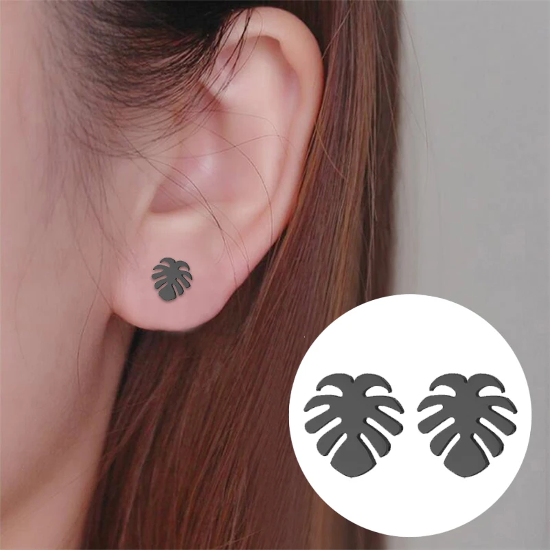 

Bohemian Coconut Palm Leaf Stud Earrings Stainless Steel Beach Jewelry for Women Monstera Leaf Plant Bronics