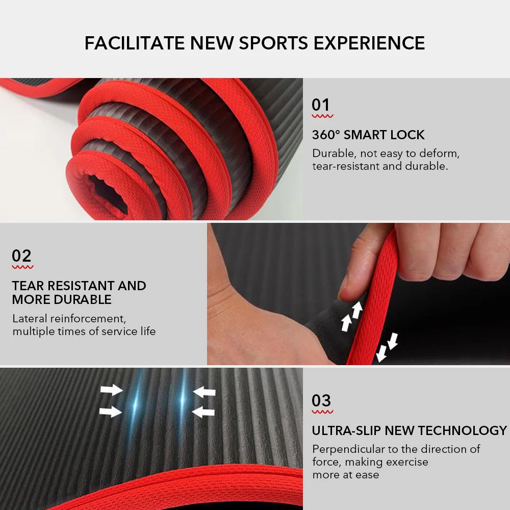 Нескользящий коврик для йоги 10 мм нескользящий 183 см * 61 фитнеса Расширенный и