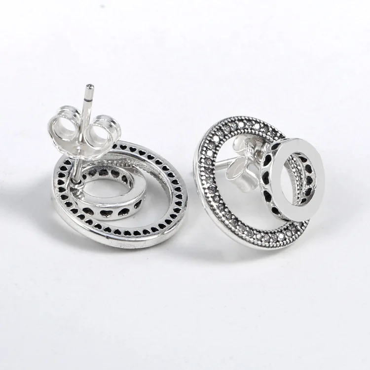 

925 Sterling Silver Forever Circle Signature pandora Earring With Crystal Stud Earring For Women Wedding Fashion Jewelry