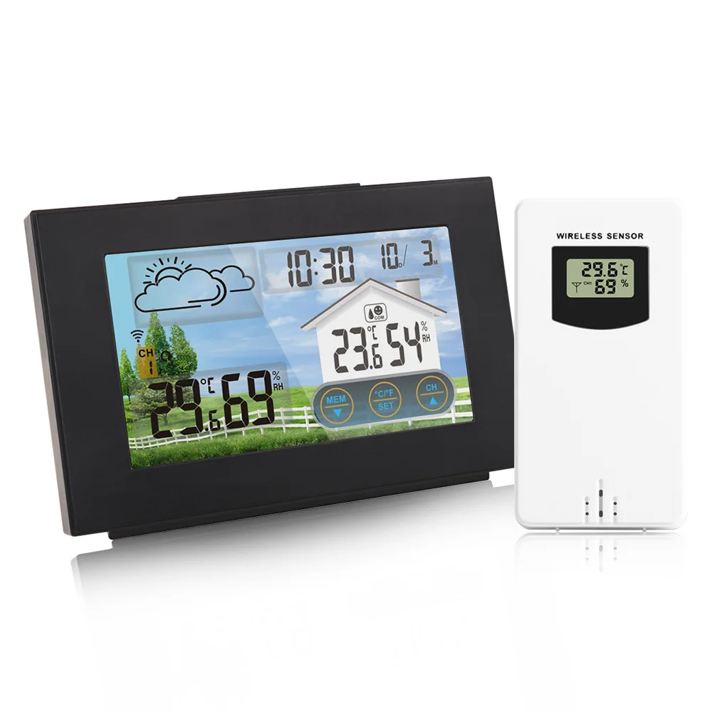 FanJu Weather Station Touch Screen Wireless Indoor Outdoor Temperature Humidity Meter Digital Alarm clock 1-3 Sensor -40℃ Tools