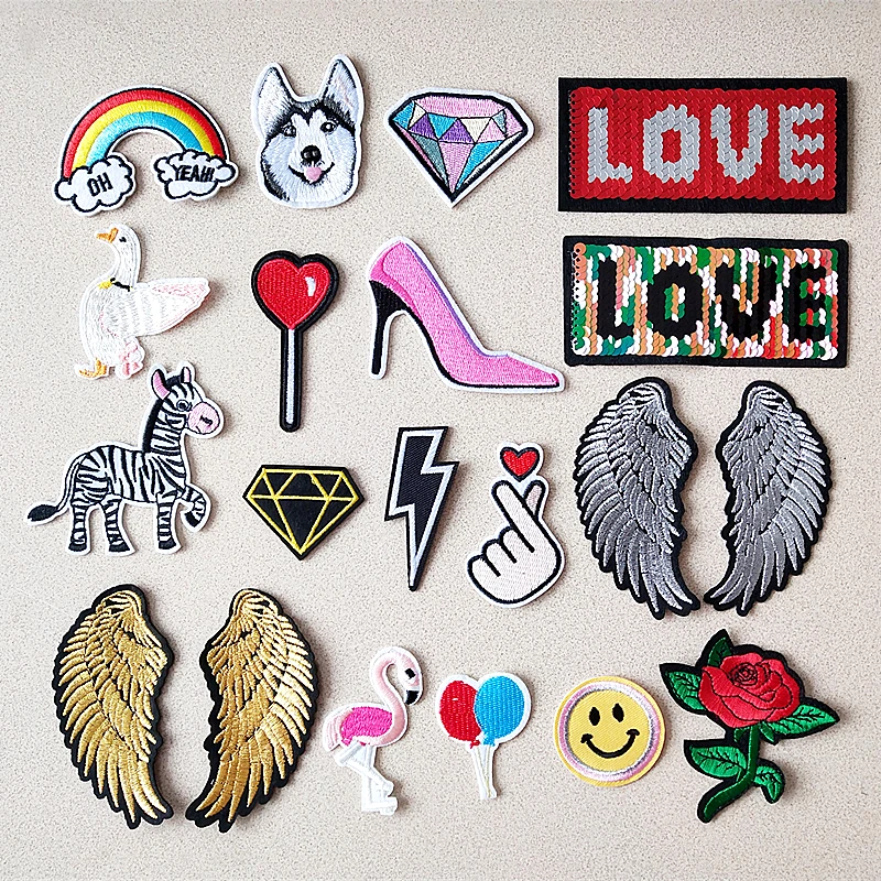 

Cartoon Animal Embroidery Patches For Clothing DIY Iron On Patches On Clothes Fruit Patch Rose flower Custom Patch letter star