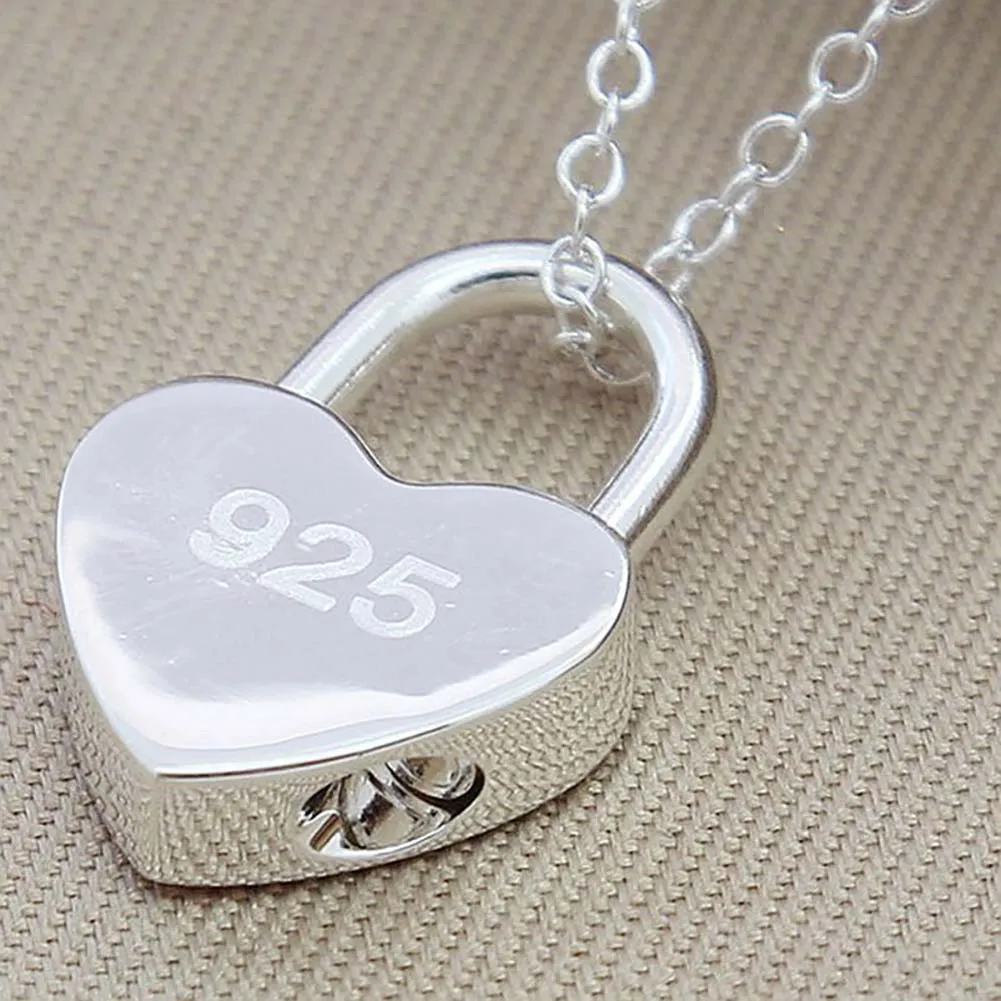 

Luxury Noble 100% Brand New 925 Sterling Silver Square/Heart Lock Necklace With Original Logo For Women Christmas Gift