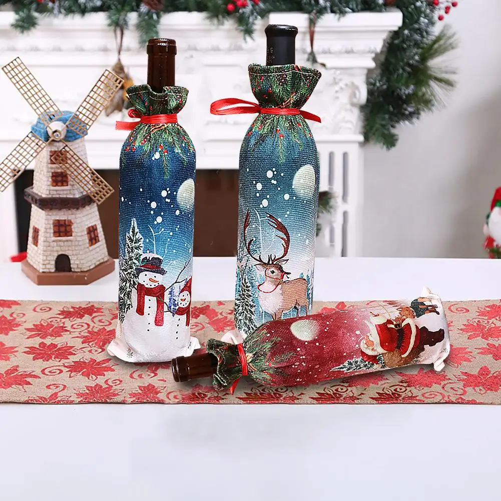 1pcs New Year Christmas Wine Bottle Dust Cover Bag Santa Claus Noel Dinner Table Decor Christmas Decorations for Home