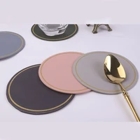 pu leather placemat table waterproof pad heat resistant cup mat hot drink mug dinnerware pads gold edge pads