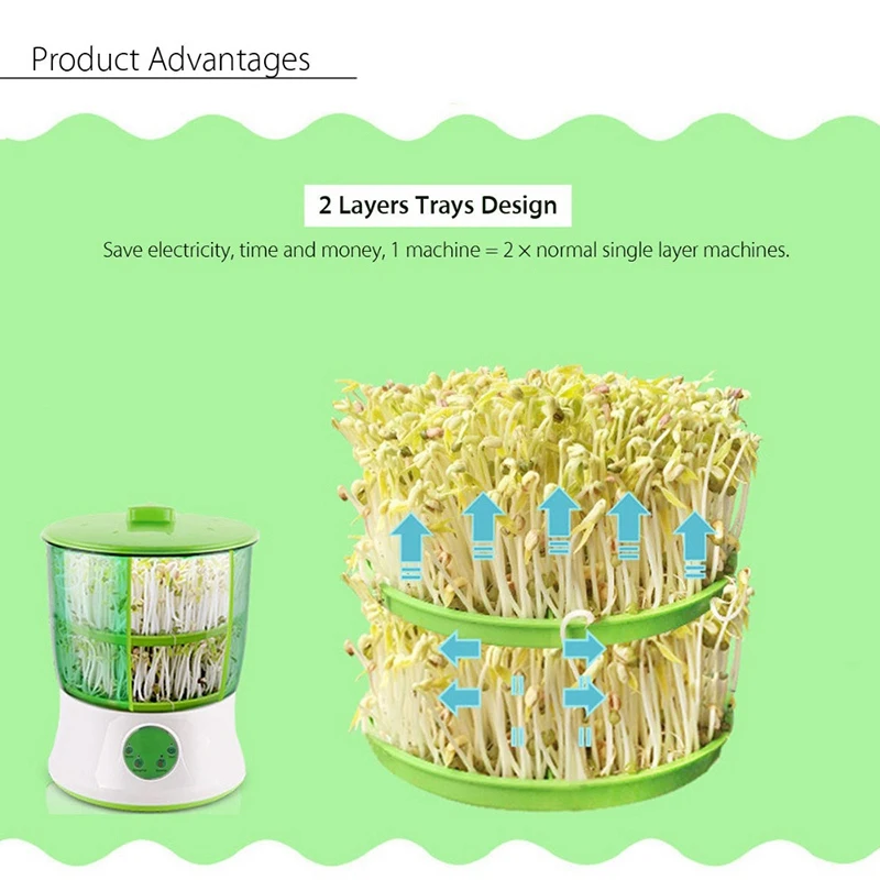 

Digital Home Diy Bean Sprouts Maker 2 Layer Automatic Electric Germinator Seed Vegetable Seedling Growth Bucket Bean Sprout Mach