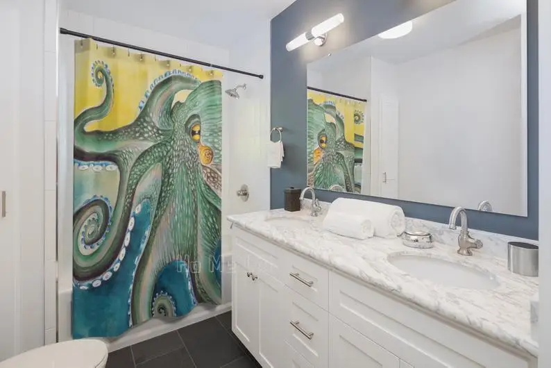 

Green Octopus Watercolor Art Shower Curtain