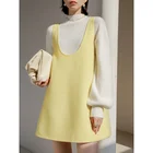 Colline2021 осеннее новое шерстяное платье с U-образным вырезом на бретелях, простое темпераментное двустороннее платье из никелевой стали, новинка 2019