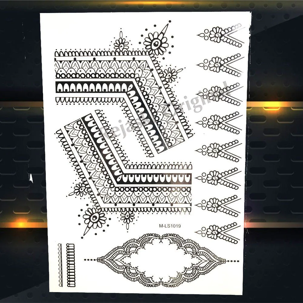 REJASKI черный серьги Henna Mandala цветок временные татуировки для Для женщин Стикеры пикантные водостойкие татуировки, боди-арт Arm талией, эксклюзивный дизайн татуировки - Цвет: PBMLS1019