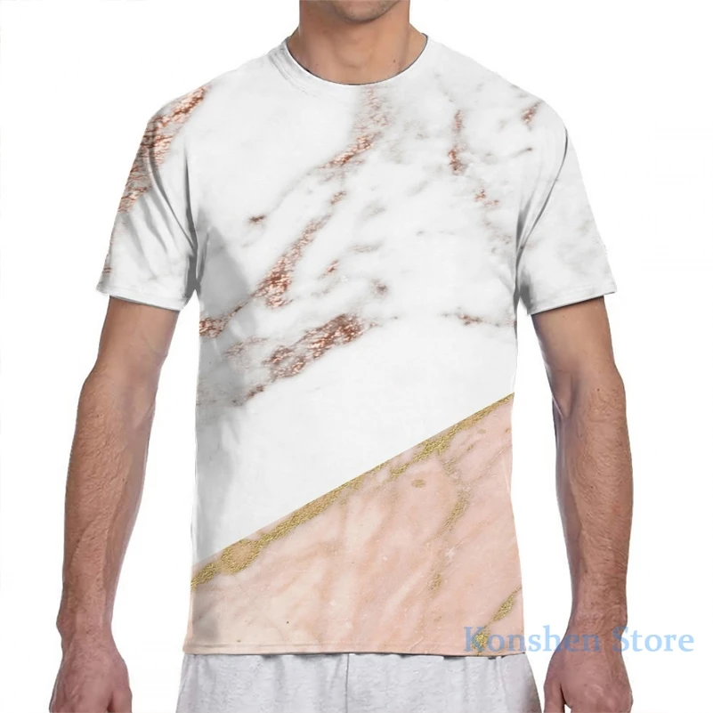 Розовый золотой мраморный Смешанная Мужская женская футболка с принтом модная