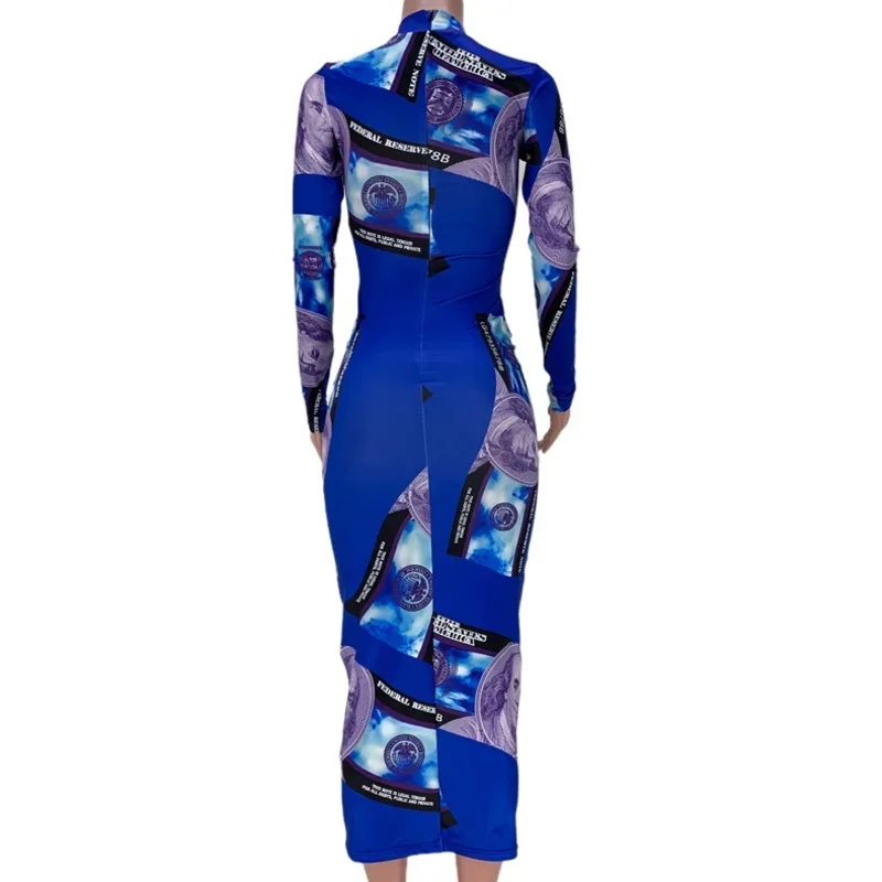 Пикантное облегающее платье средней длины с принтом долларов США платья длинным