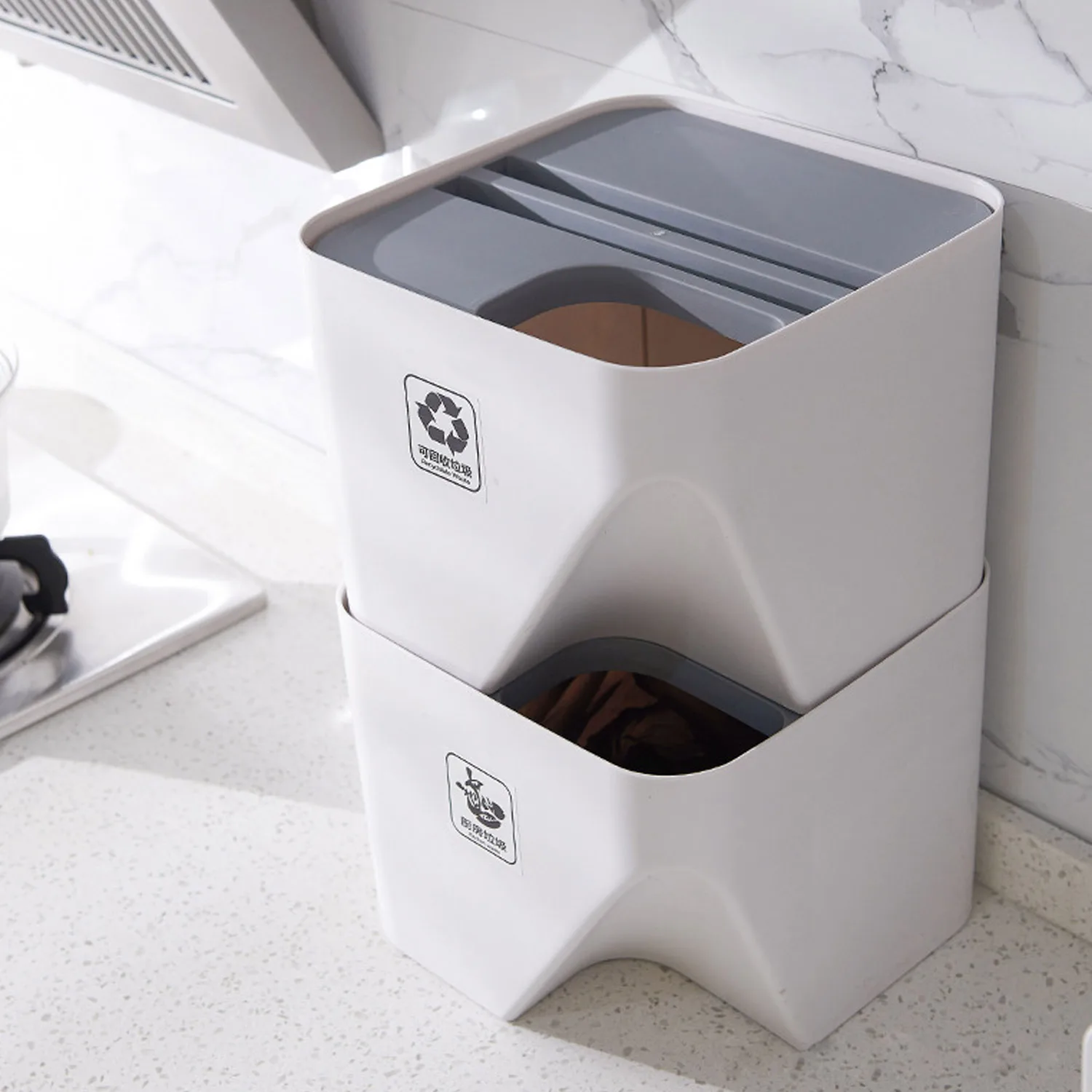 Behogar 1 шт. мусорное ведро с наборный сортировки отделение для сухого и мокрого