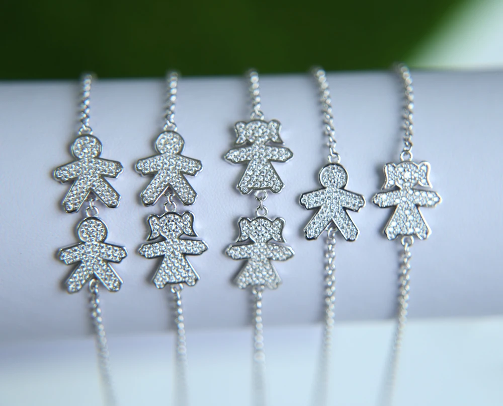 

Beautiful 100% 925 Sterling Silver Boy Girl Figure Charm Bracelet With Clear Sparking CZ for Men Women Girl Boys Trendy Jewelry