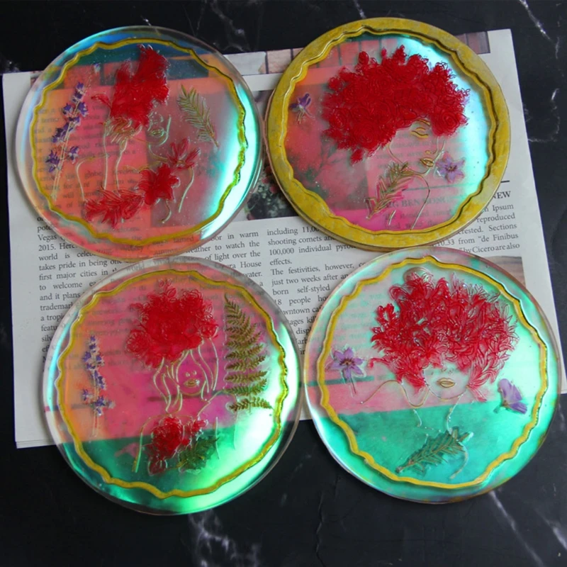 4 Pcs Irregular Flower Fairy Art Coaster Epoxy Resin Mold Flowers Beauty Women Cup Mat Silicone DIY Crafts Home Decorations | Украшения и