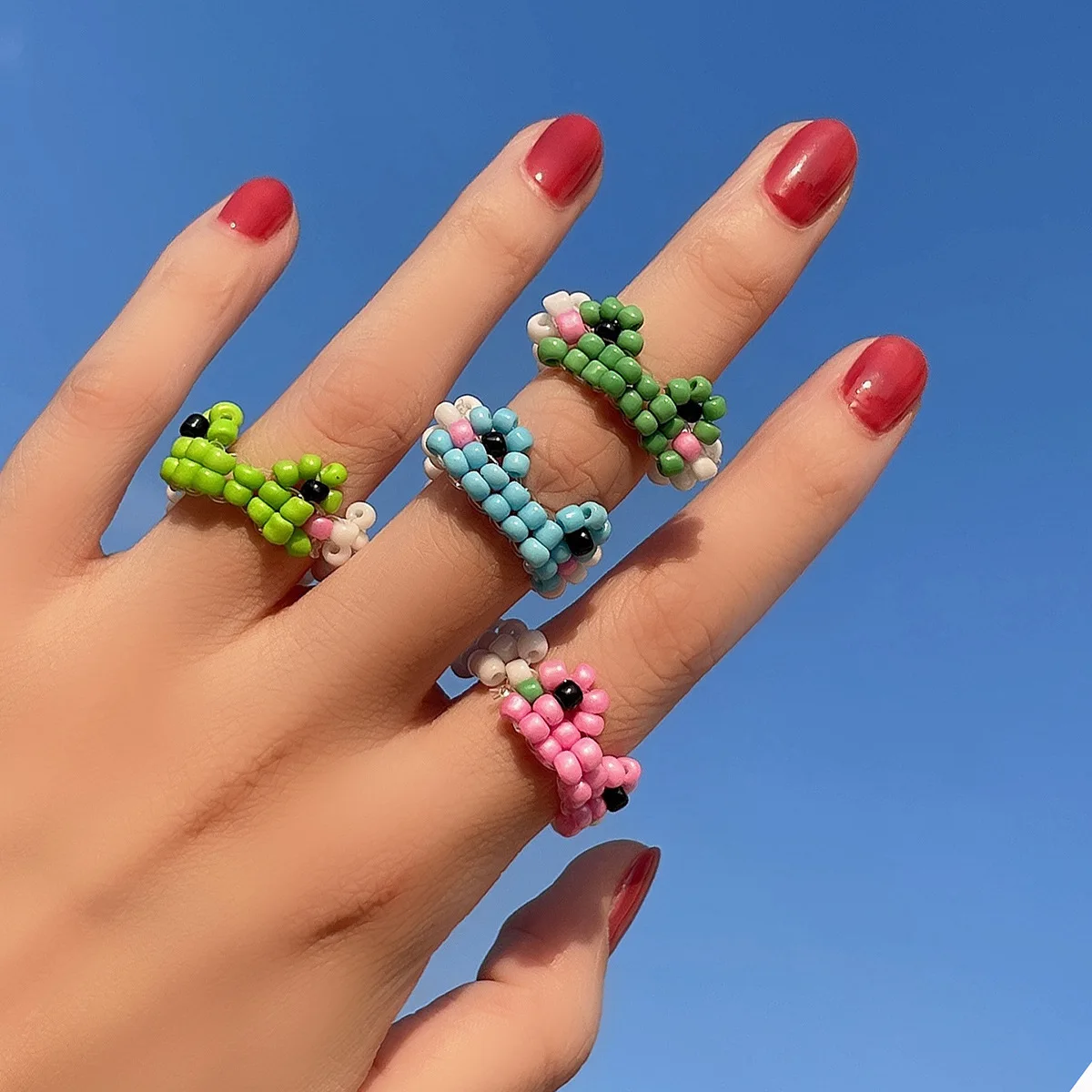 

2021 Vintage Frog Rings Bohemia Handmade Colorful Beads Ring for Women Men Friendship Ring Jewelry Gift
