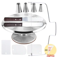 12 pcsset turntable pastry rotating plate for cakes stand decorating tools accessories stainless steel pastry case bag