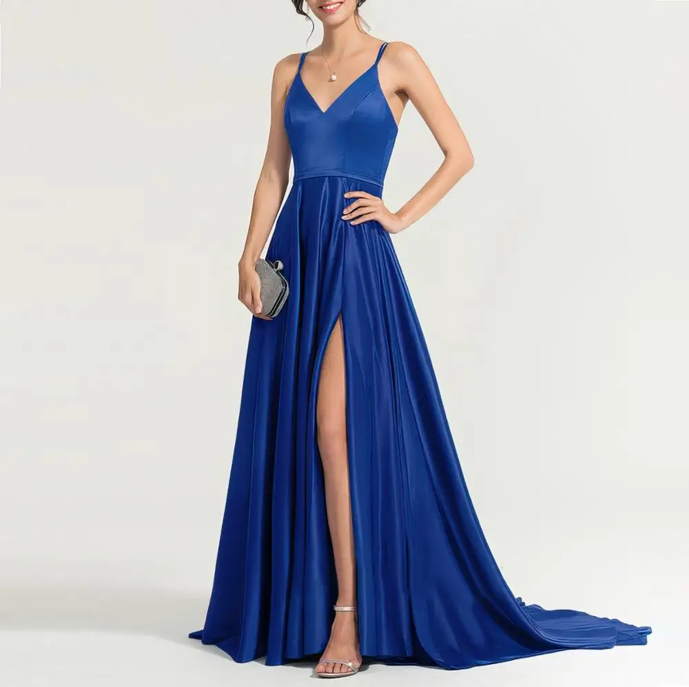 

Long Dress Evening Dress prom party Robe De Soiree longue Formal Dress simple V neck plus size backless wedding party dress