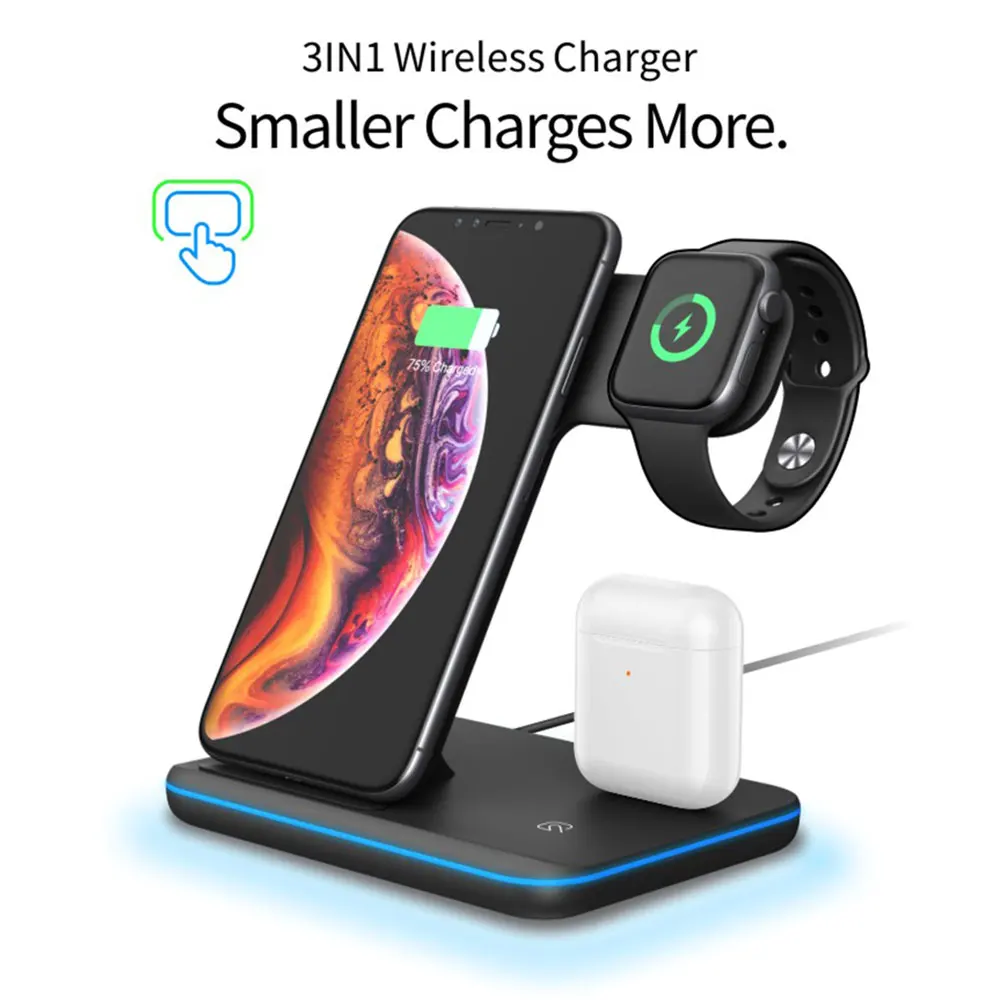 Беспроводная зарядная подставка для iPhone AirPods i Watch док станция Apple Series 2 3 4