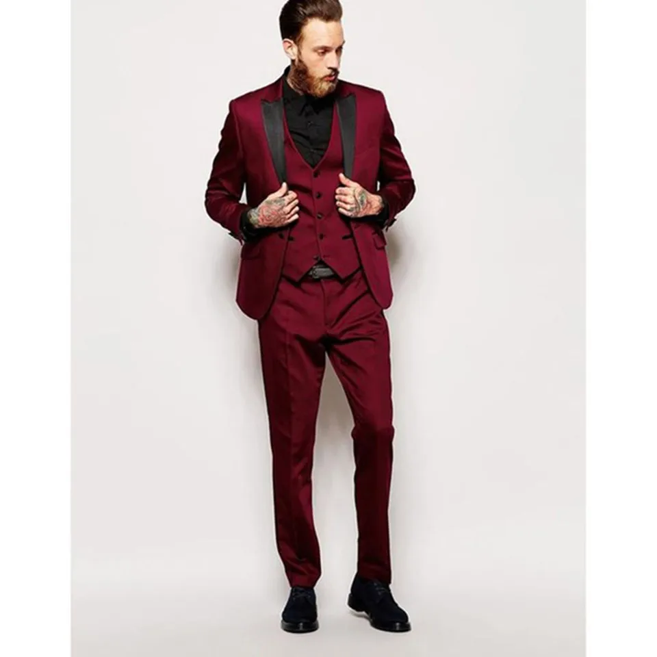 

New Classic Men's Suit Smolking Noivo Terno Slim Fit Easculino Evening Suits for Men Burgundy Prom Tuxedo Groom Party Blazer