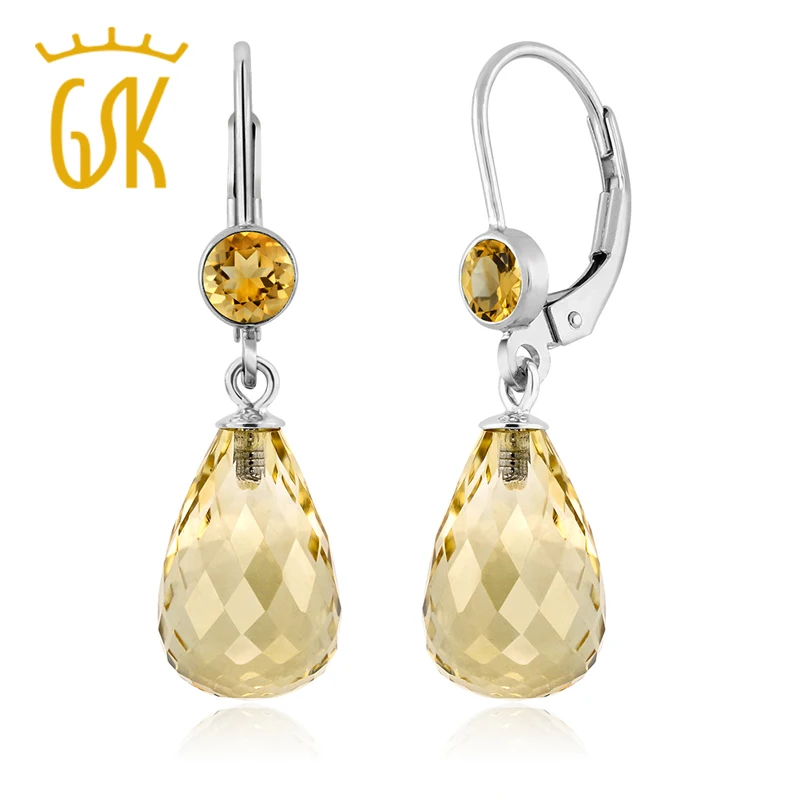GemStoneKing 10,00 Ctw Бриолет цитрин Висячие серьги для женщин 925 пробы серебряные ювелирные изделия