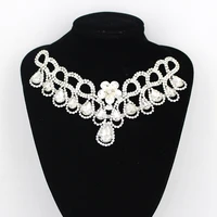 1 pcs sparkling glass water drop flower rhinestone decoration neckline applique patch diy wedding dress accessory yl028