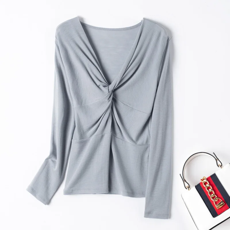 Мериносовый 100% шерстяной свитер женский осенний зимний с длинным рукавом тонкий