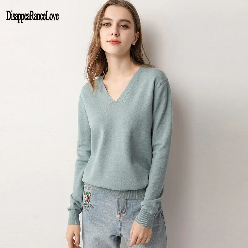 

2021 basic v-neck solid autumn winter Sweater Pullover Women Female Knitted sweater slim long sleeve badycon sweater cheap