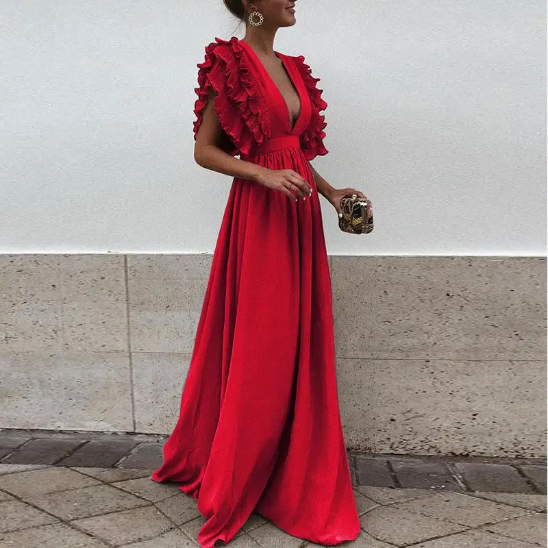 

Women's V-neck Halter Solid Color Dress Sweet Dress sexy shop