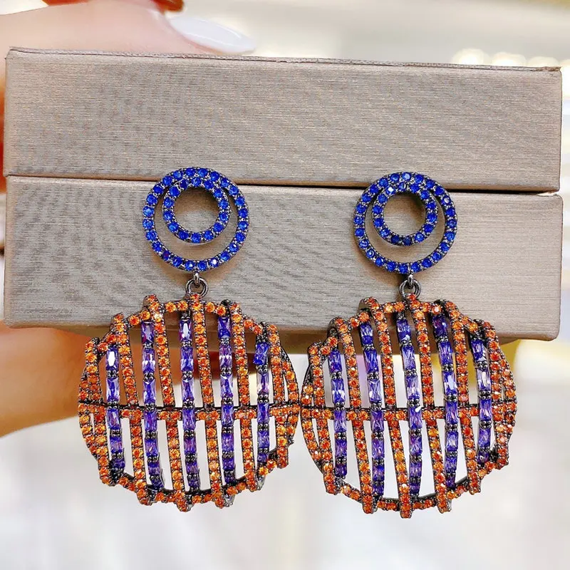 

Bilincolor Fashion Trendy Blue Orange CZ Round Earring for Women