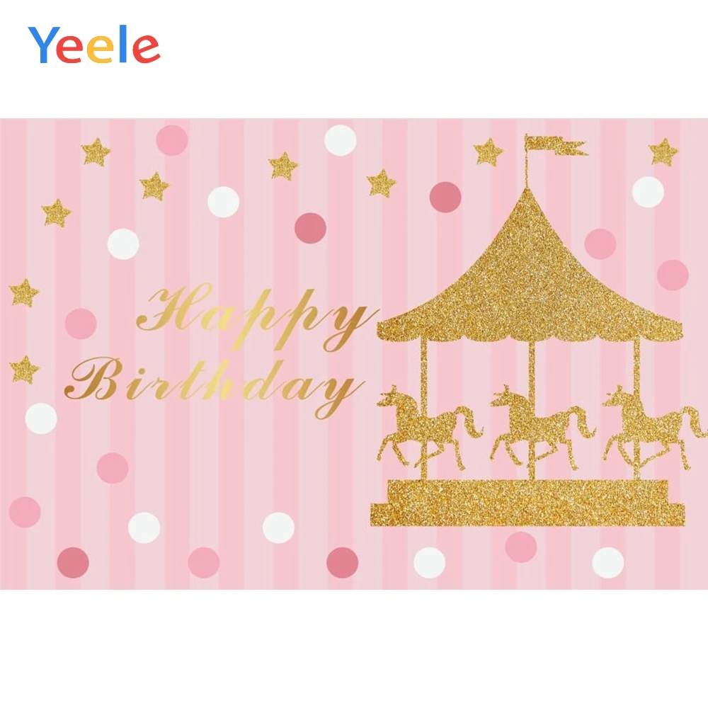 

Gold Carousel Unicorn Star Stripe Pink Backdrop Baby Shower Princess Birthday Party Photography Background For Photo Studio