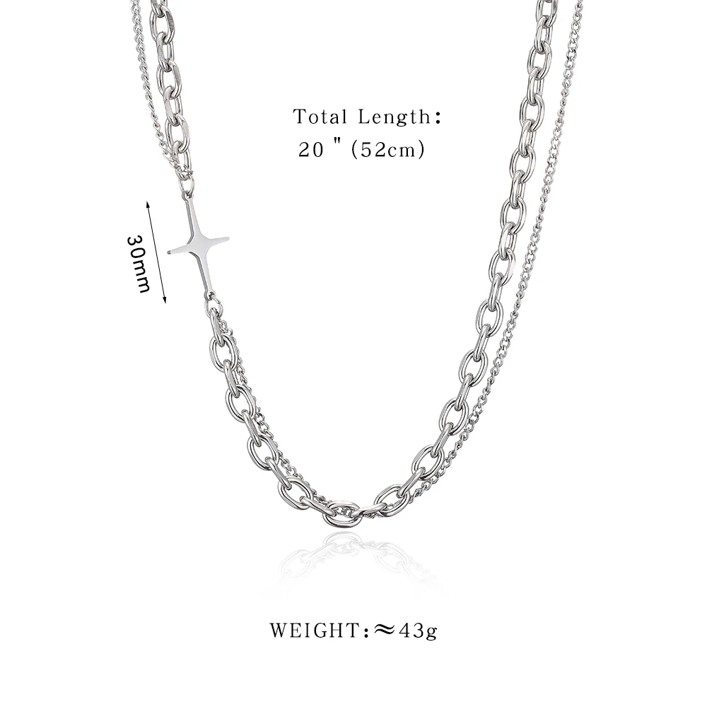 

ASCONA Stainless Steel Cross Style Necklace Silver Plated Personality Punk Style Birthday Gift Stainless Steel Jewelry