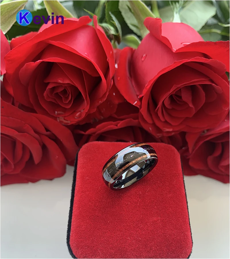 Черный обручальное кольцо из вольфрама для мужчин и женщин с огненным опалом