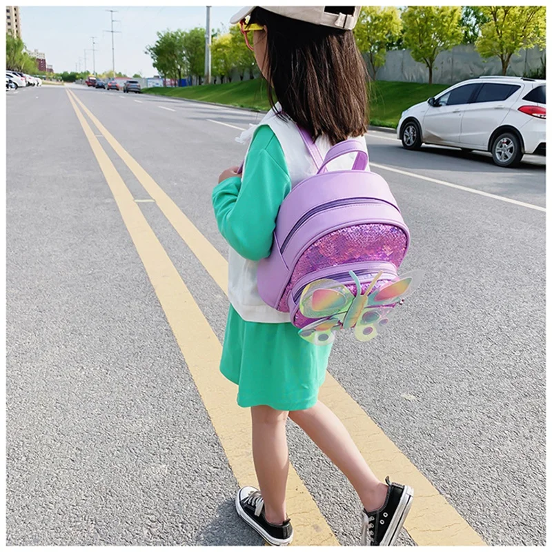 

Children Mini Backpack Cute Butterfly Sequin School Bags for Kids Girl Small School Leather Backpack Book Bag