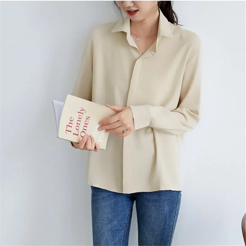 

HziriP Chiffon Solid Large Size Formal Office Lady 2020 New Shirt Women's Long Sleeve Versatile OL Professional Women Shirts