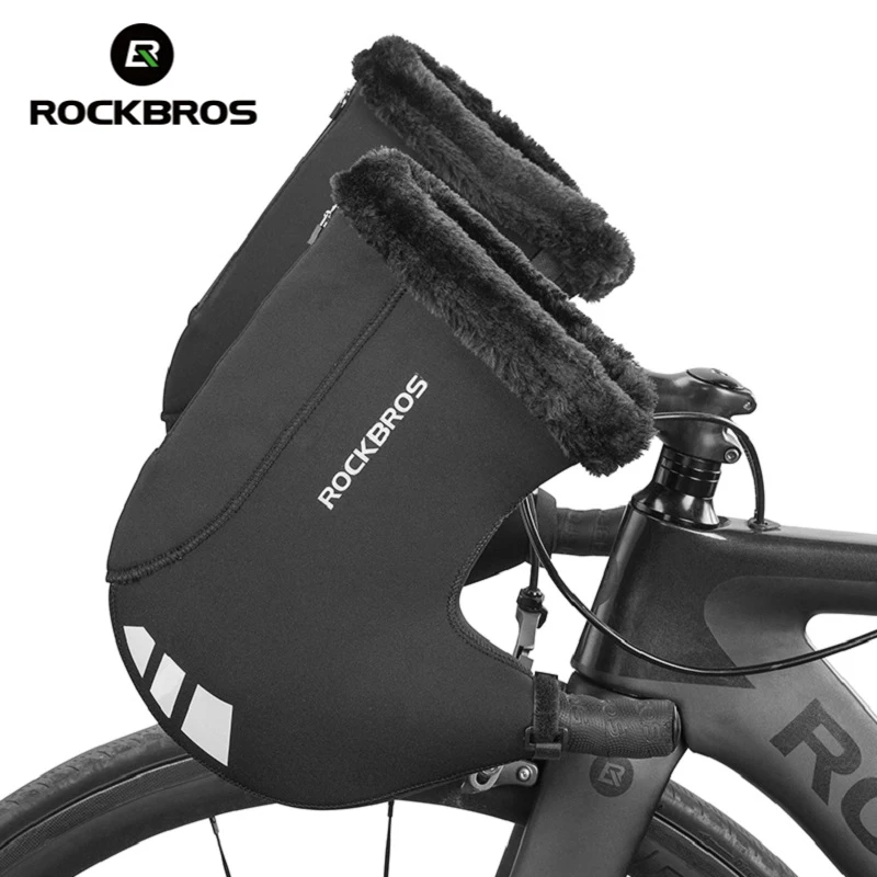 

ROCKBROS Winter Bicycle Gloves Road Bike Cycling Thicken Warm Windproof Gloves Reflective Strip Rainproof Gloves MTB Accessories