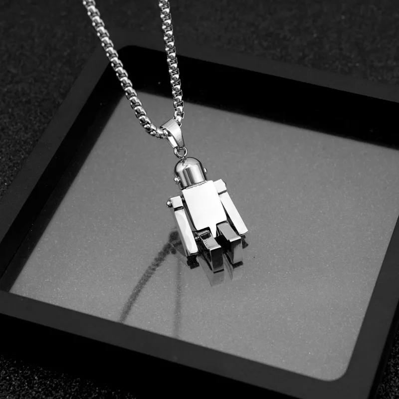 

Unique Stainless Steel Necklace Limb Activity Robot Pendant Charm Necklaces For Women Men Long Chain On The Neck Decoration Gift
