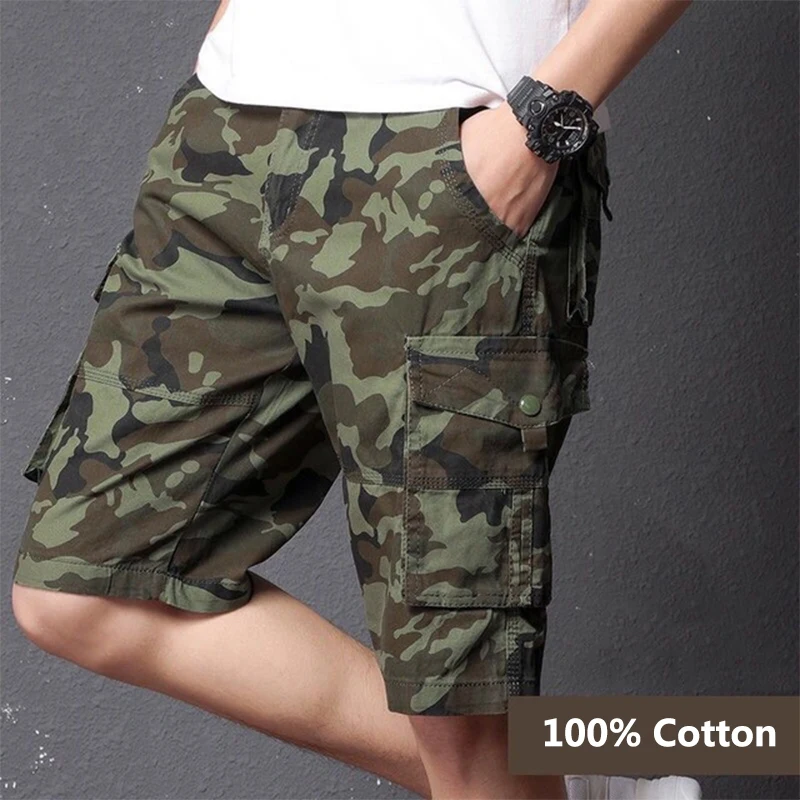 Мужские летние камуфляжные хлопковые шорты дышащие износостойкие шорты-карго