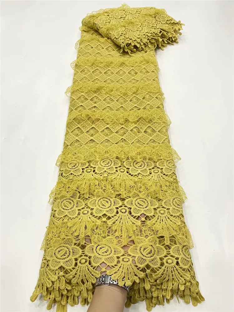 

Africa Europe Nigeria Water Soluble Lace Fabric yellow New Style High Quality Italian French Wedding Party Celebration FD288