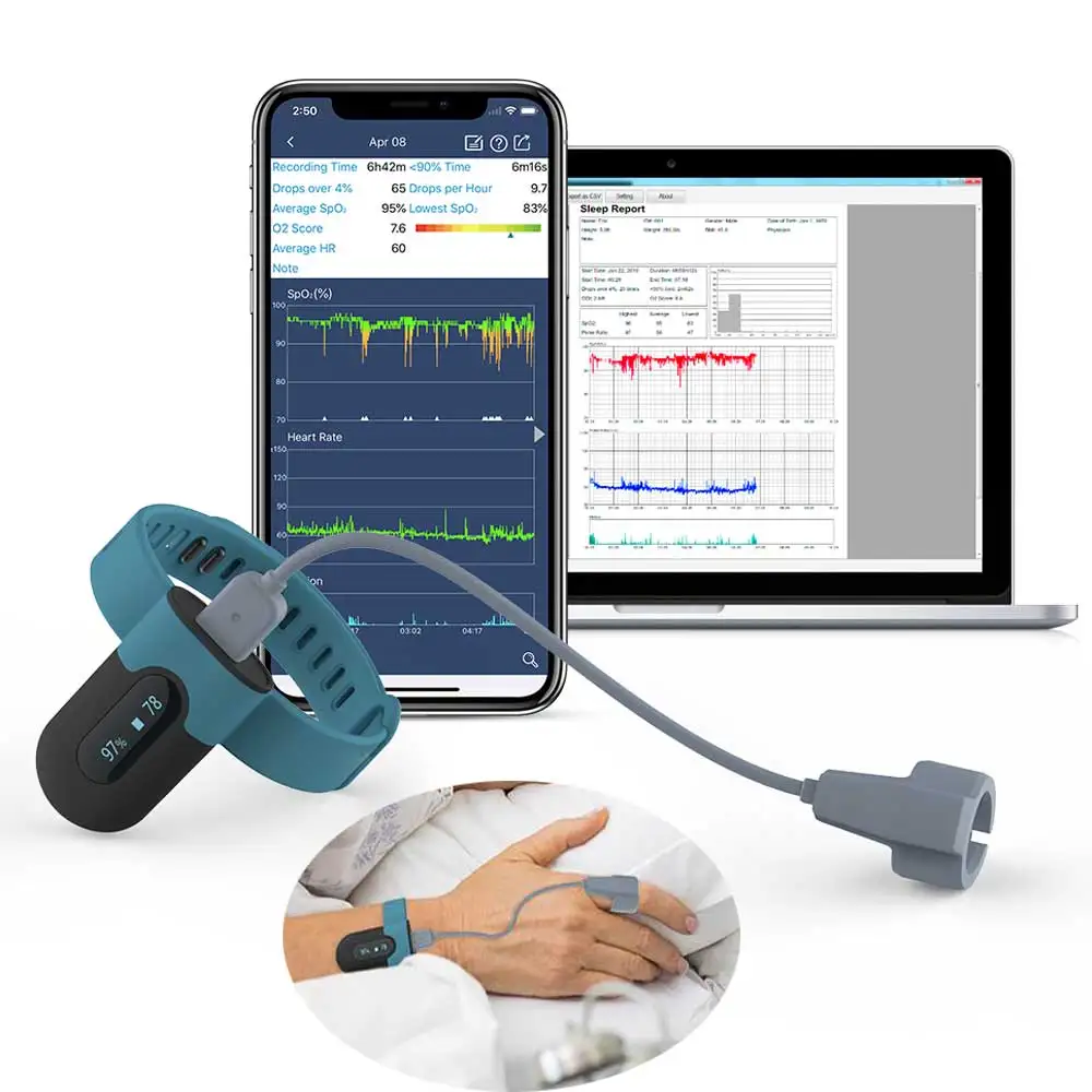 

Умный монитор уровня кислорода на запястье, пульсоксиметр с функцией Bluetooth, с непрерывным низким уровнем кислорода, с зарядкой от CPAP