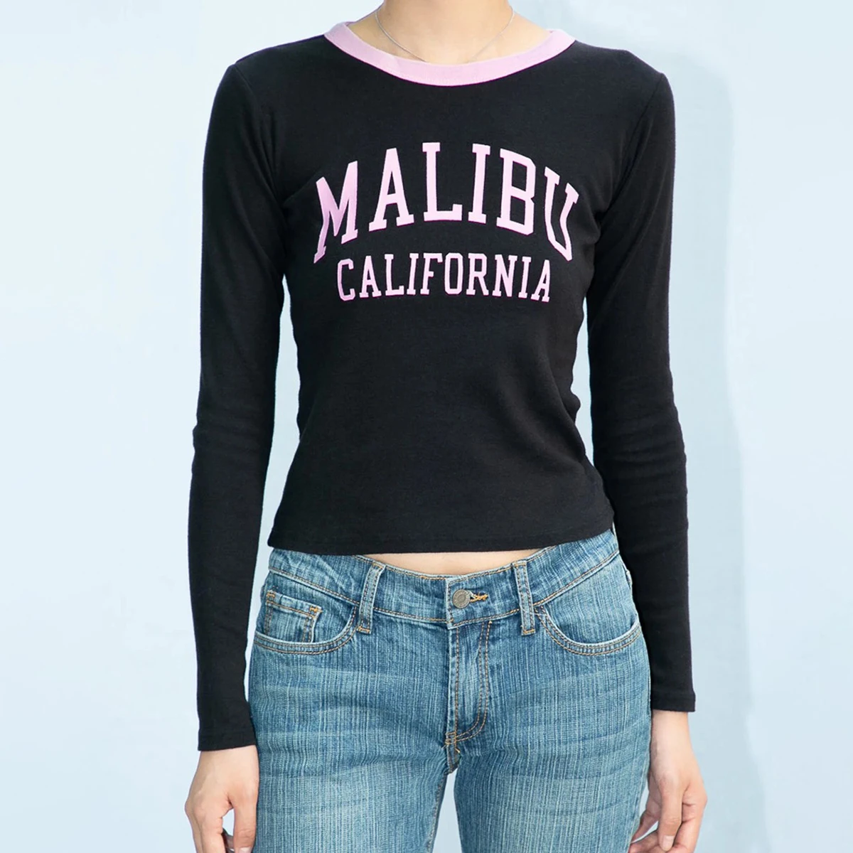 

Vintage Letter Print Slim Tee Shirt Women Autumn Sweet Cute Round Neck Long Sleeve T-shirt Femme Streetwear Chic Cotton Tops