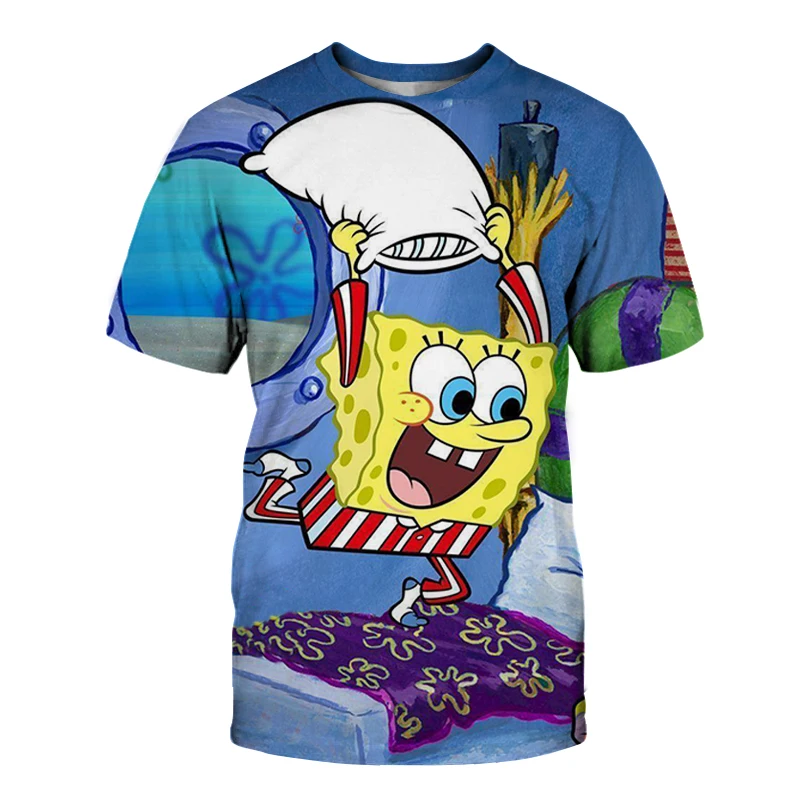 

Children's T-Shirt 3D Printing Yellow Sponge Boy Girl Kid's Short-Sleeved Children's All-Match Oversized T-Shirt Round Neck Tops