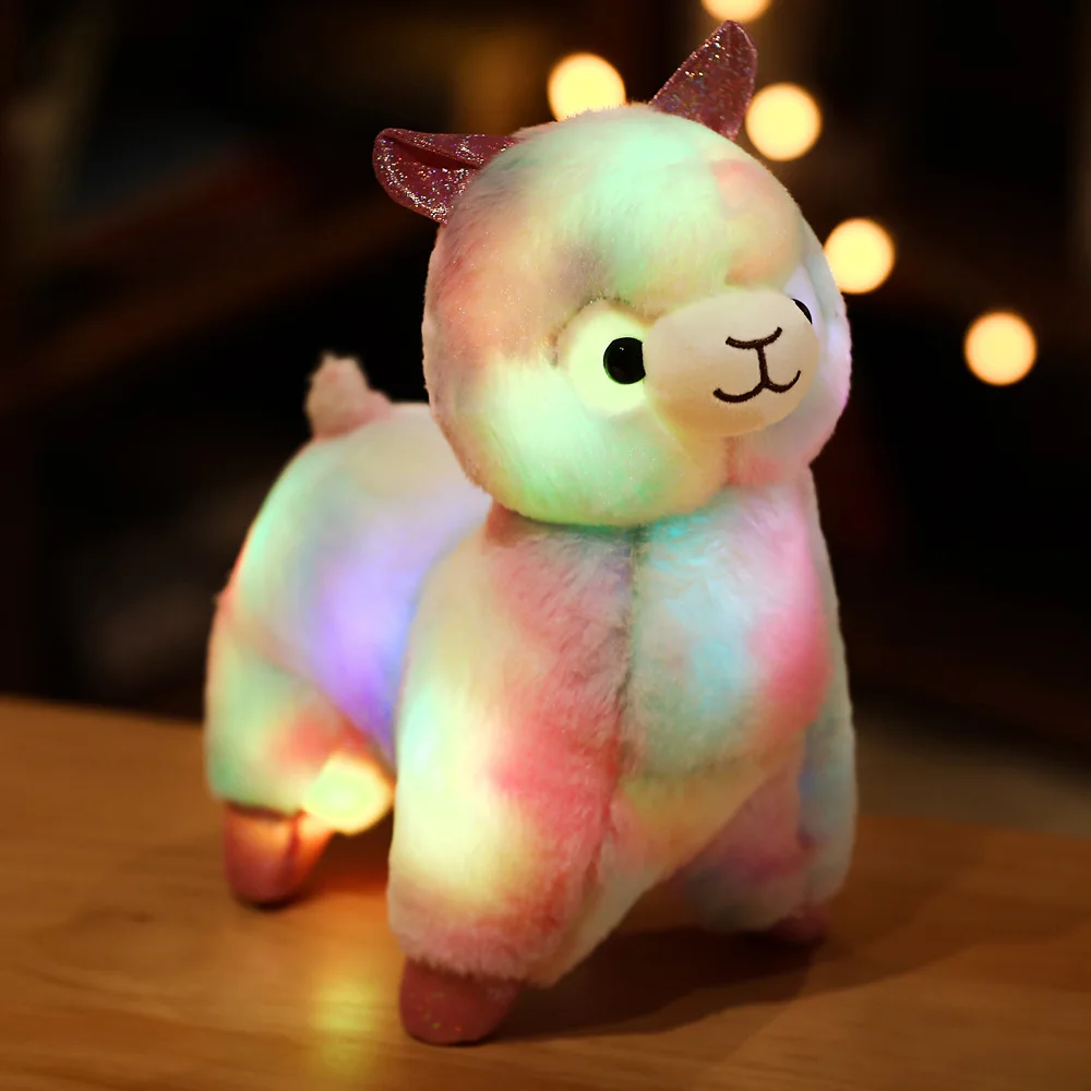 Фото 35 см светящаяся светодиодная лама-альпака плюшевая игрушка мягкие