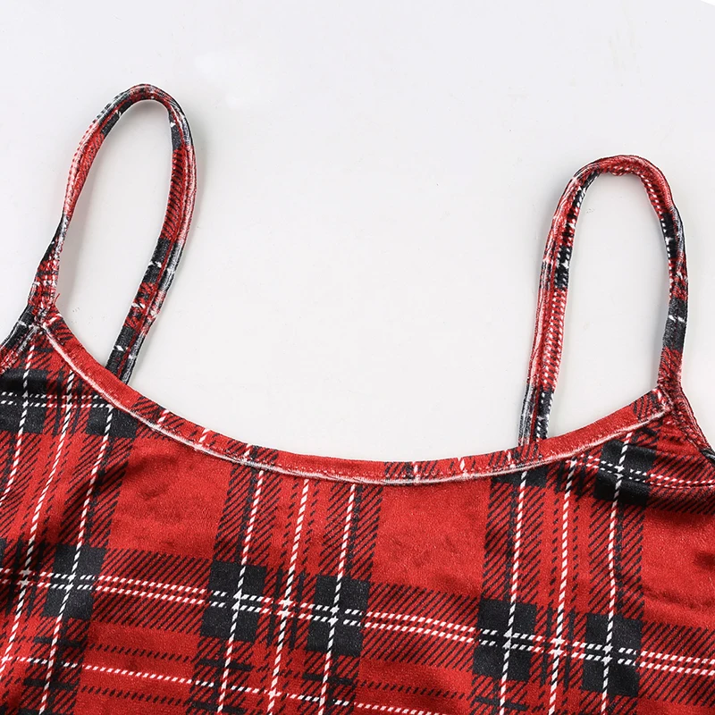 

Summer Sleeveless Checkered Mini Dress Sexy Spaghetti Strap Dresses Ladies Vintage Backless Short Dress High Street