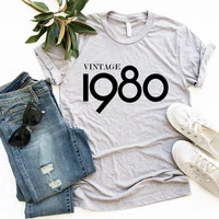 40th birthday gifts for women vintage 1980 shirt fourty party t shirt fashion short sleeve for ladies gift plus size drop ship