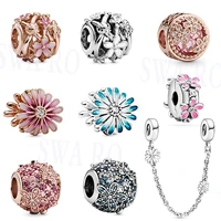 2020 fashion new high quality silver 1 1 white pink daisy flowers bouquet series charm diy jewelry original woman classic gift