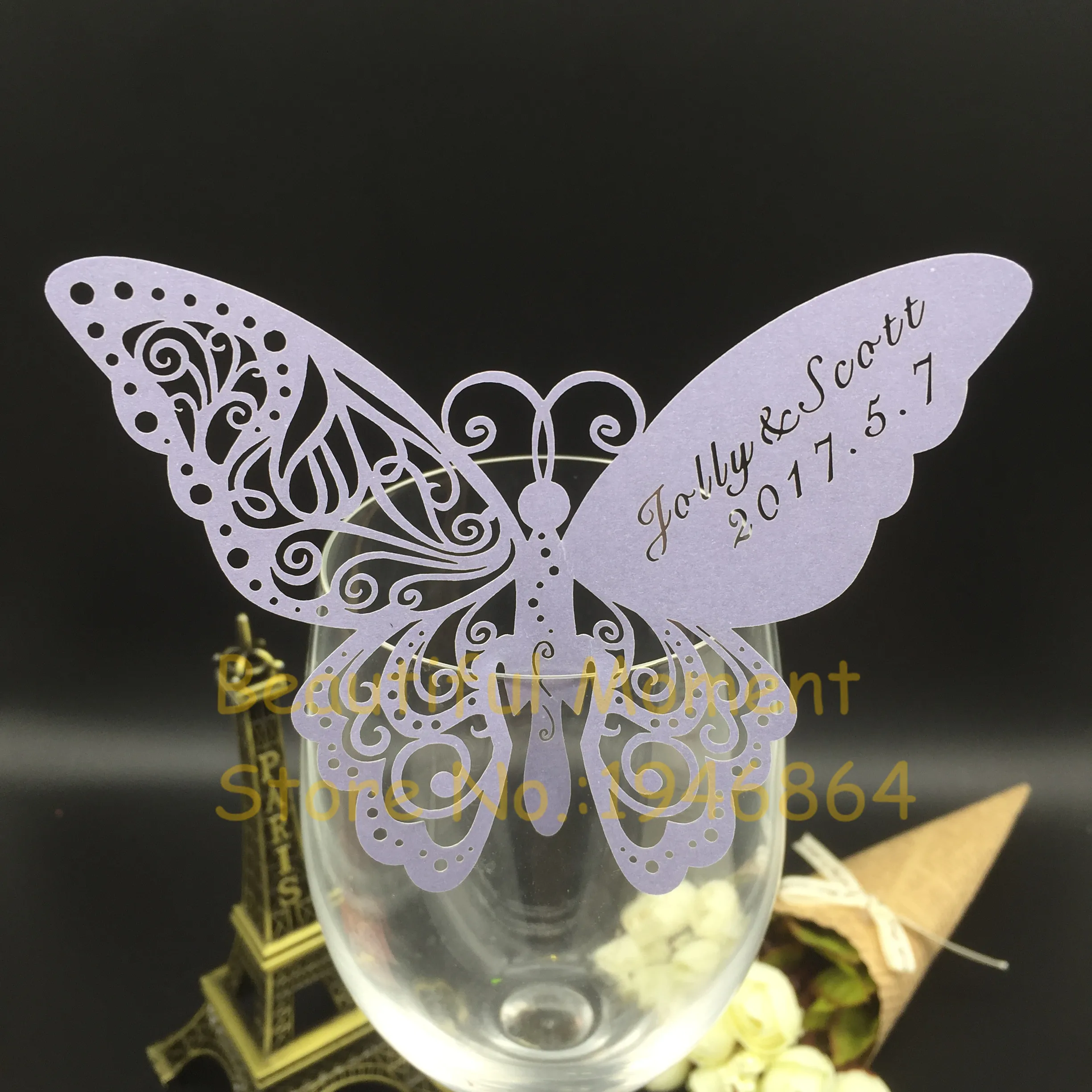 60 шт./лот бумажная карточка с лазерной резкой в виде бабочки/фотография/карточка