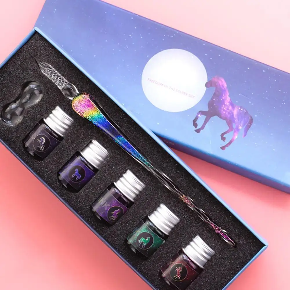 Glass Fountain Pen Water Set Student Crystal Gift Box Handmade Creative Stationery Ink | Канцтовары для офиса и дома